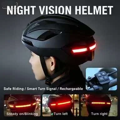 Smart Night Vision Bike Helmet Remote Turn Signal Rechargeable LED Taillight Safe Helmet