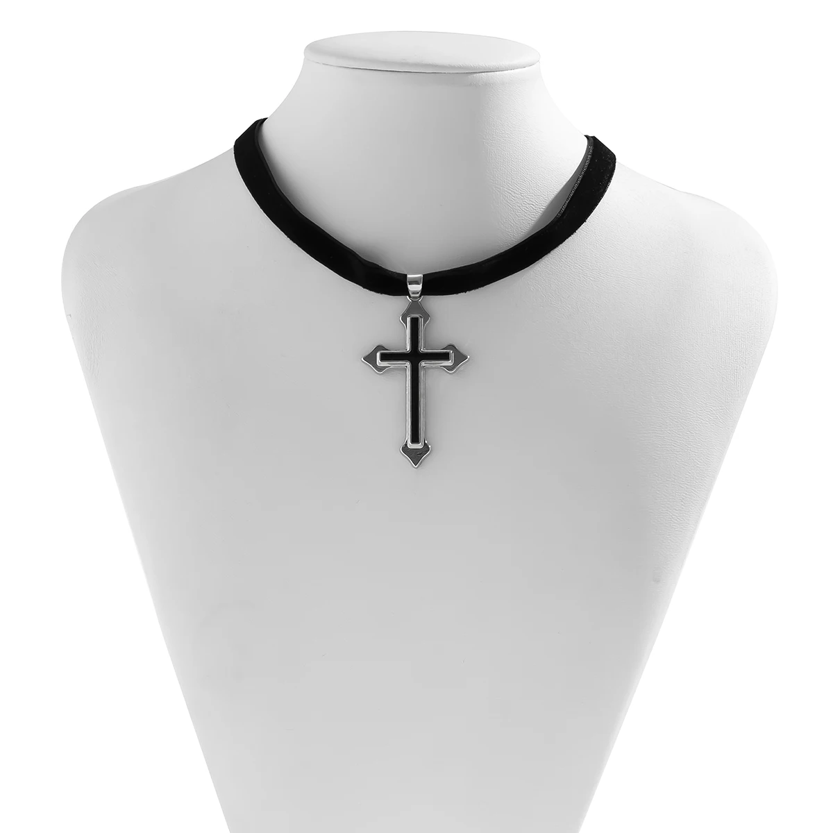 PuRui Gothic Dark Style Black Velvet Short Choker Necklace For Women Hip Hop Oil Drop Cross Pendant Necklace Trend Jewelry