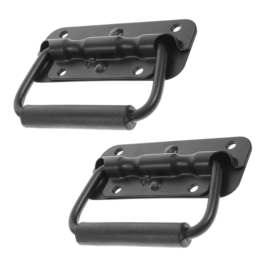 

2pcs Spring Pull Foldable Iron Handle Wooden Box Ring Decoration Comfortable Grip For Toolbox Industrial Equipment Storage Heavy