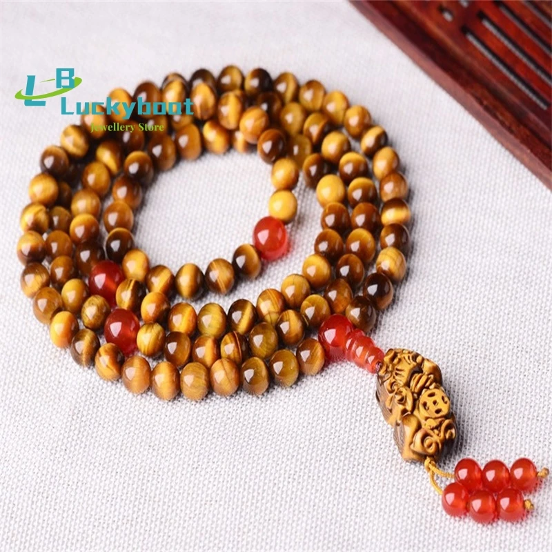 Yellow Tiger Eye Stone 108 Multi-Circle Buddha Beads Bracelet with Transshipment Tiger Eye Stone Pixiu Pendant Wholesale