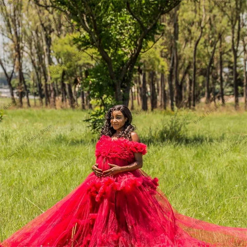 Mulheres Red Tulle Pijama, Noiva, Casamento, Vestidos de noite, Sessão fotográfica, Custom Neck, V Neck, Sem mangas, Prom, Roupão de festa