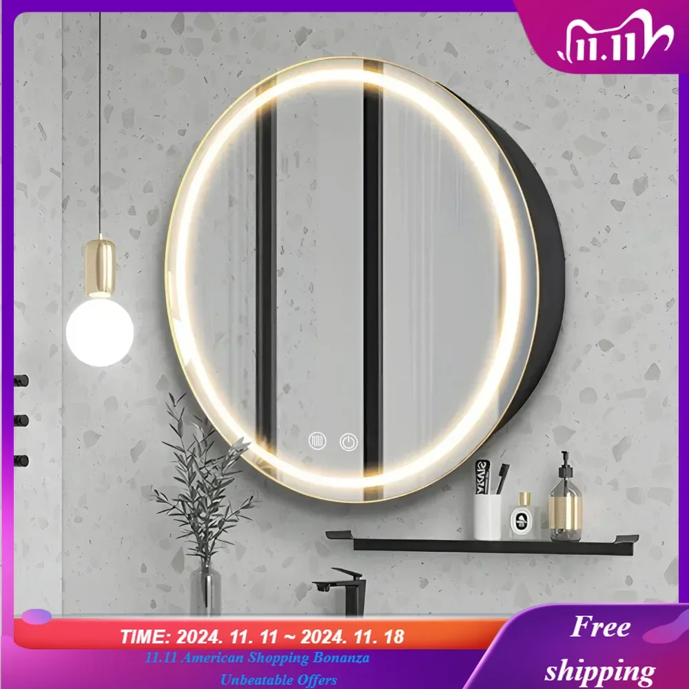 26inch Round Medicine Cabinet with Lights,Led Medicine Cabinet with Defogger,Illuminated Mirror Cabinet for Bathroom,Dimmable