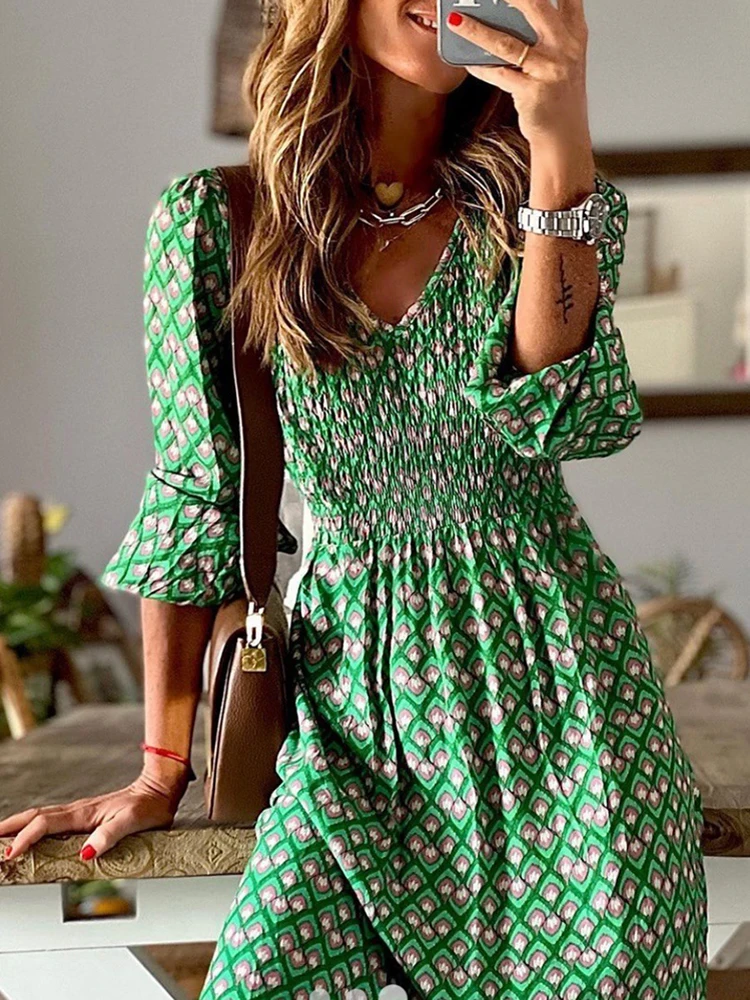 Retro Butterfly Sleeve Women Holiday Long Dress Sexy V Neck Casual Party Dress Streetwear Spring Summer Female Boho Maxi Dress