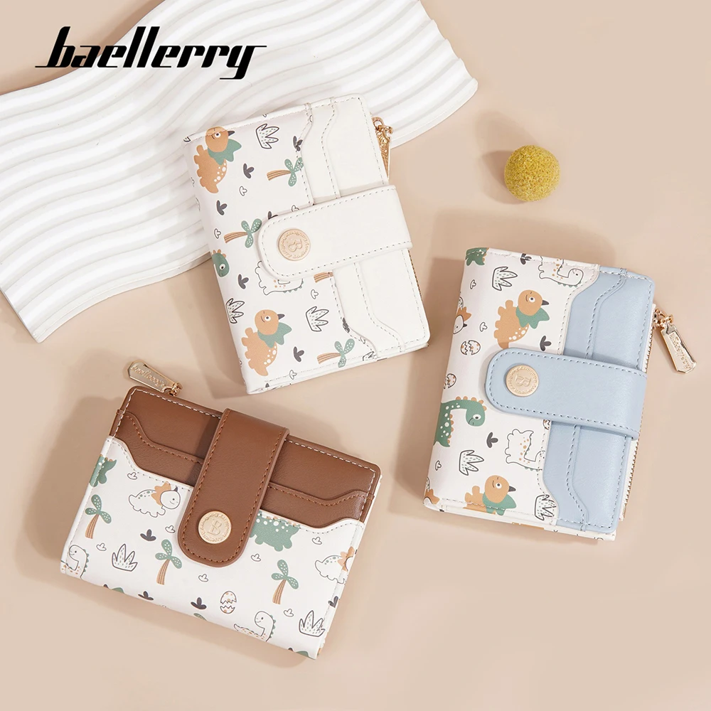 Portafoglio da donna con stampa simpatico cartone animato Baellerry Portafoglio corto in pelle PU con chiusura bifold di grande capacità per uso quotidiano Moda casual