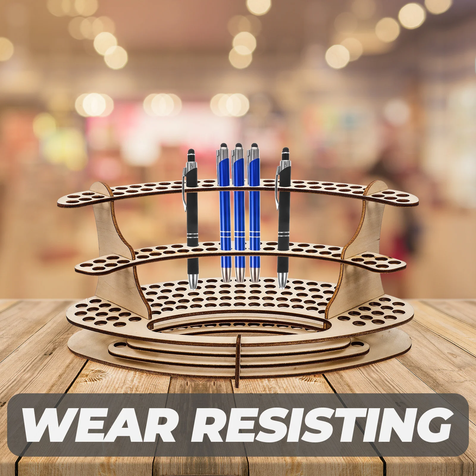 Work Desk DIY Wooden Pen Holder Display Rack Desktop Organizer Stationery Office For Pens