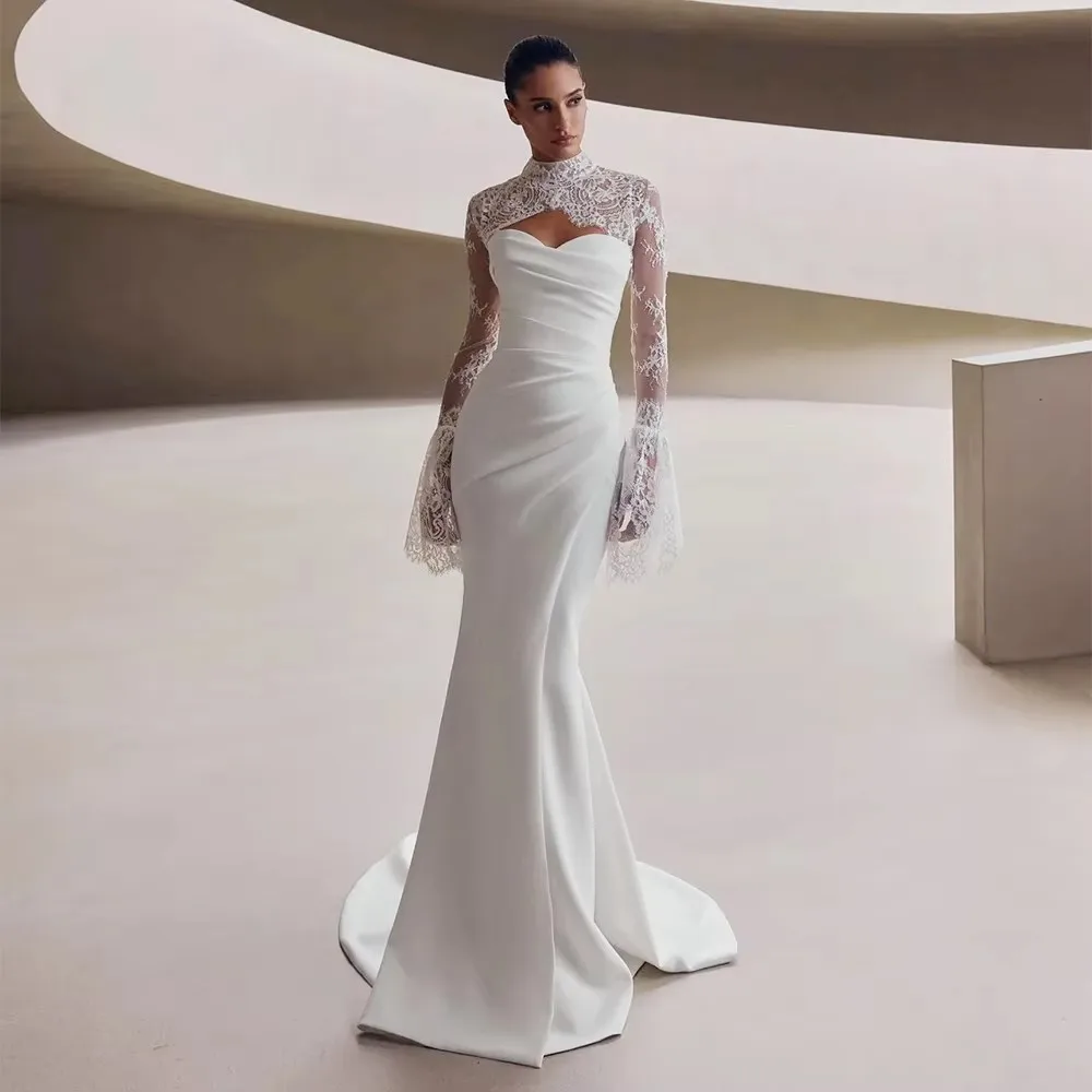 Elegant Mermaid Wedding Dress with Bolero Jacket Sweetheart Sleeveless Pleated Sweep Train Bridal Bride Gown Robe Mariee