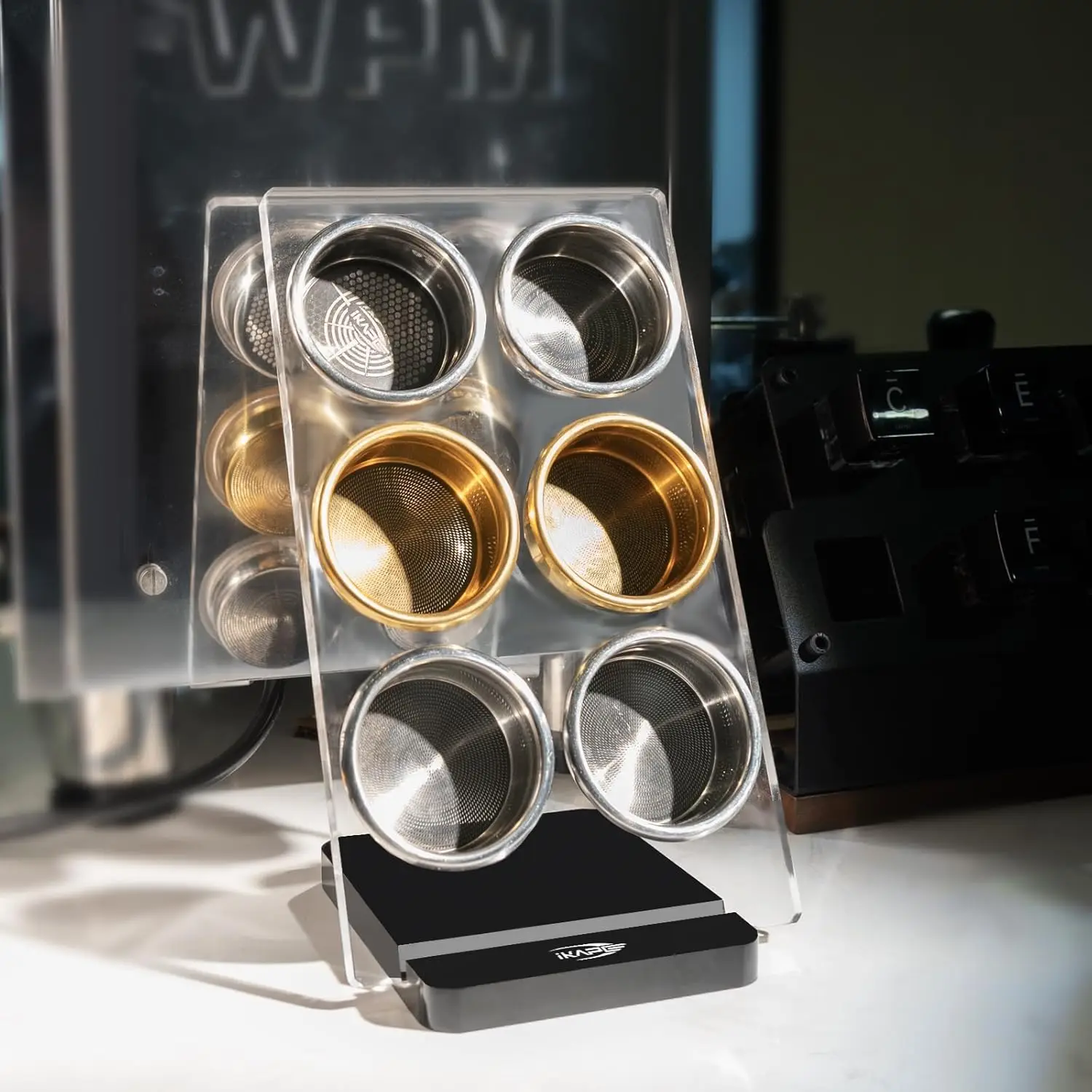 IKAPE espressomand displayrek, mandhouder, 6-delige mandrekset, compatibel met 54 mm/58 mm precisiemanden