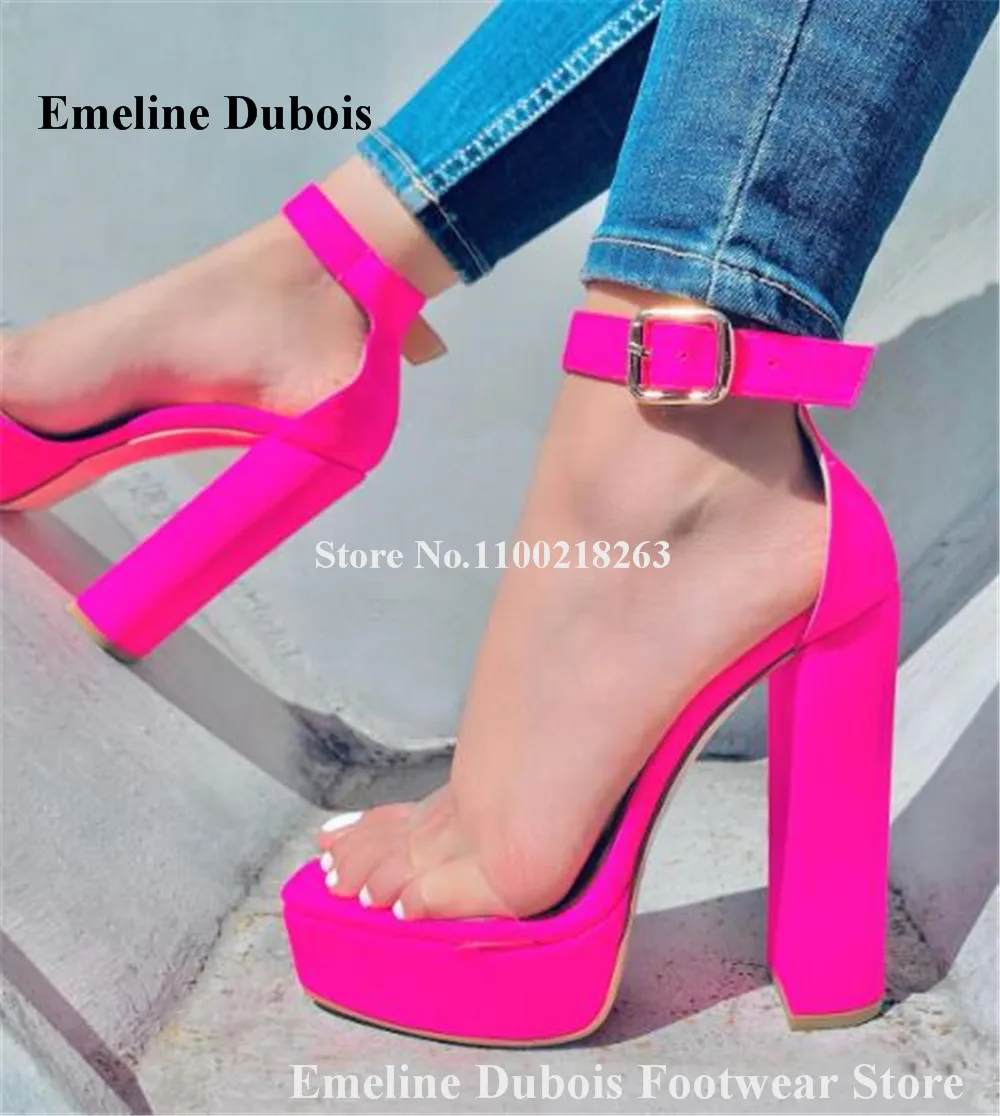 

Clear PVC Strap Chunky Heel Sandals Emeline Dubois Open Toe Pink Red Purple Suede High Platform Thick Heel Dress Heels Club Pump