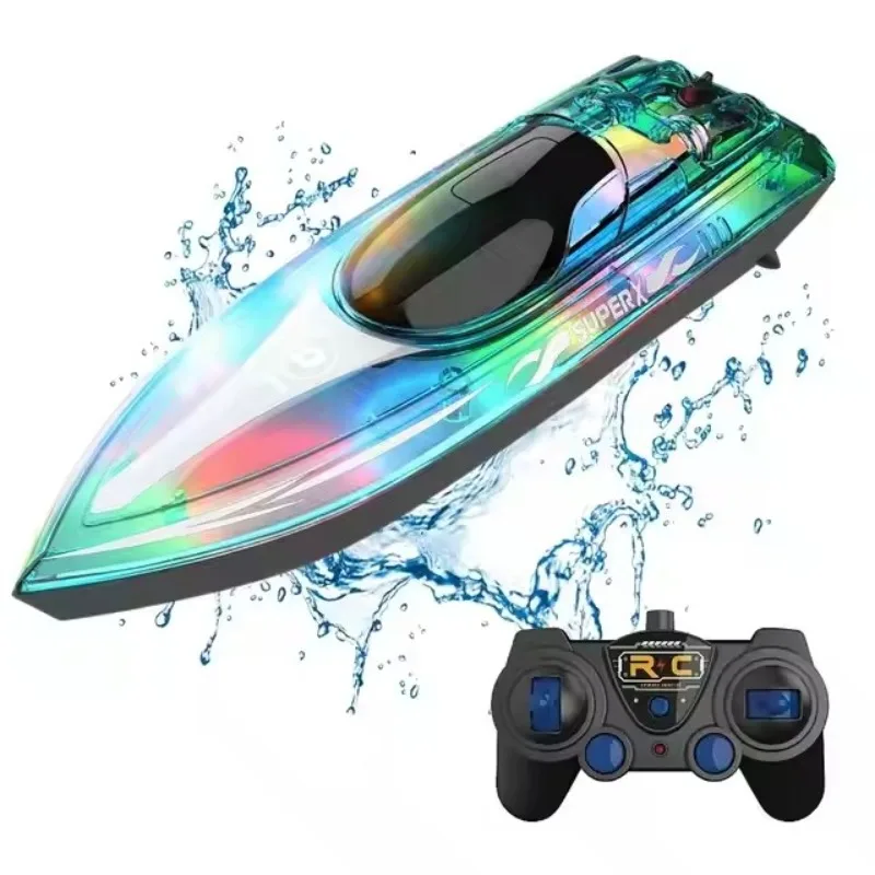 

RC Boat with Case V555 2.4GHz Lighting Racing RC Boat 15KM/H With Bright LED Light For Adults and Kids With Rechargeable Battery