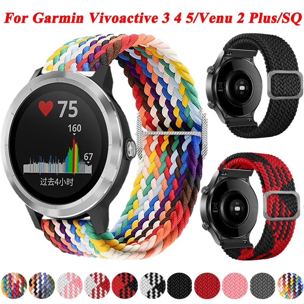 Эластичный нейлоновый ремешок 20 22 мм для Garmin Vivoactive 3 4 5 CAME Sq 2 Plus, спортивный ремешок для часов Forerunner 255 965 645 Music