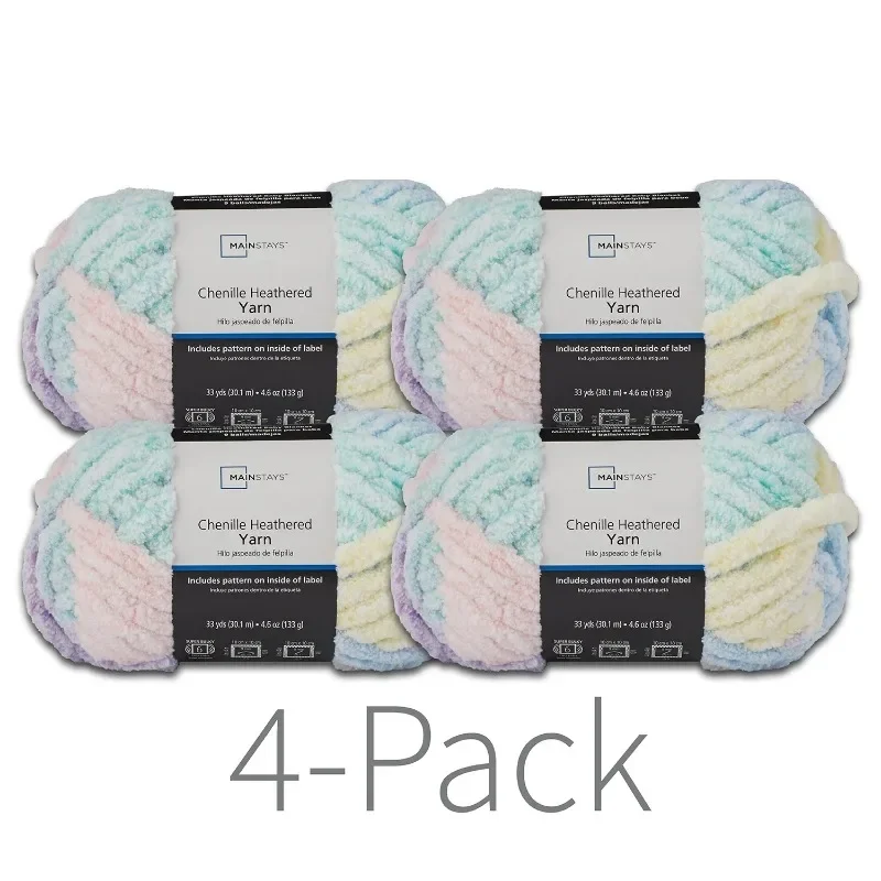 

Pack of 4,HOME Chenille Heathered Yarn, 33 yd, Multi Pastel, Super Bulky, NEW.Fast delivery