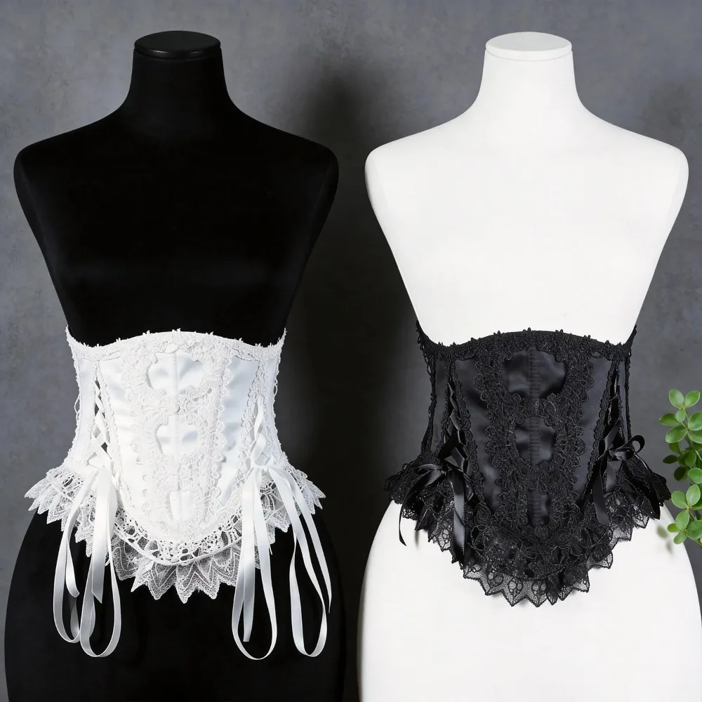Women Lace Corset Bustier Underbust Bodice Tummy Control Lace Up Boned Shaping Tops Lolita Stage Costume