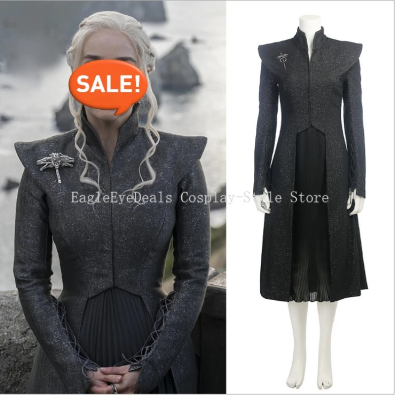 أزياء Daenerys Targaryen التأثيرية لشخصيات الفيلم فستان الموسم 7 الزي الأسود رداء الهالوين كرنفال الزي الرسمي للنساء #2