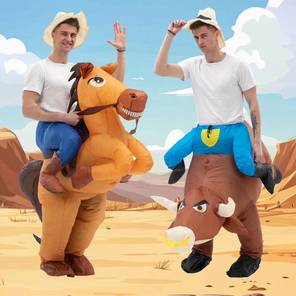 Disfraz Inflable de Vaquero Montando Toro para Adulto, Disfraz de Animal Montable para Fiesta de Halloween y Carnaval, Accesorios Divertidos