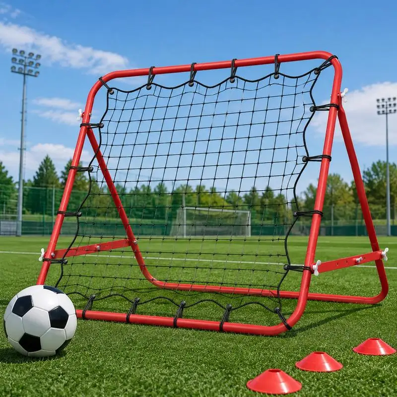 Filet de rebond spécial handball 96 x 80 x 96 cm, structure en métal, angle réglable avec 20 cordes élastiques, rebondisseur d'entraînement pour le handball, filet de retour de balle portable, équipement sportif pour l'entraînement technique, jardin, terrain.