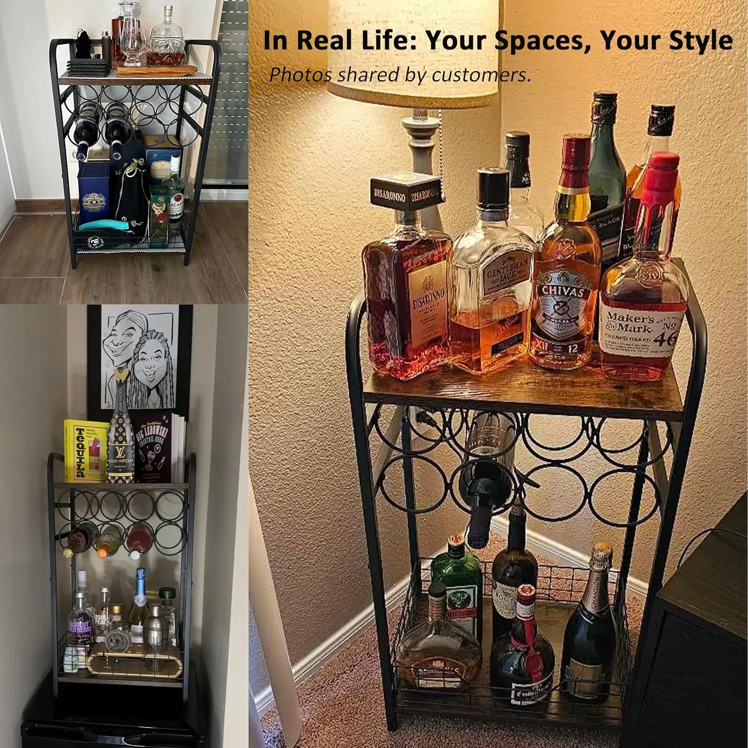 3-Tier Wine Bar Table with 8-Bottle Rack, Mini Cabinet for Home Living Room Corner Display