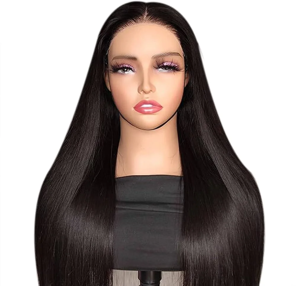 Perruques de cheveux raides en dentelle prédécoupée pour femmes noires, pré-plumées, cheveux sans colle, prêt à porter, débutants, 7x5