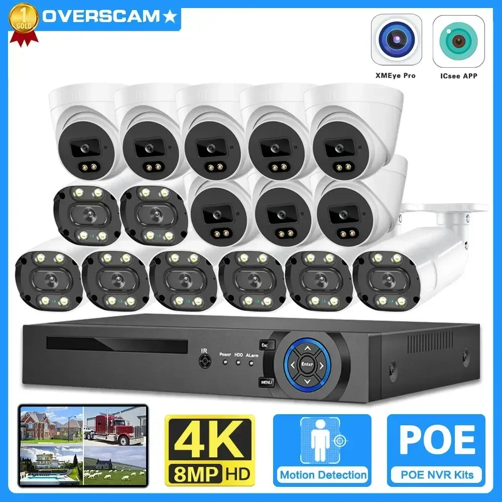 

16CH POE NVR 4K 8MP Wide-Angle CCTV Security Camera System 8MP Color Night Vision Two-Way Audio Camera Video Surveillance Set