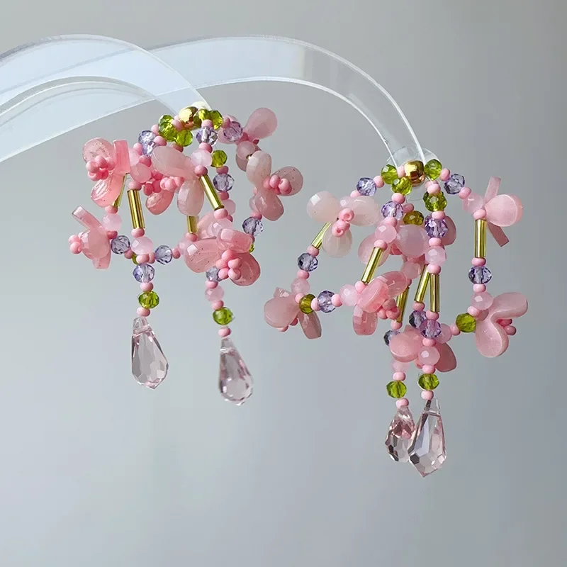 

Exaggerate Beaded Flowers Earrings Fashion Bohemia Long Earrings Elegant Big Flower Tassel Earrings Statement Jewelry Wholesale