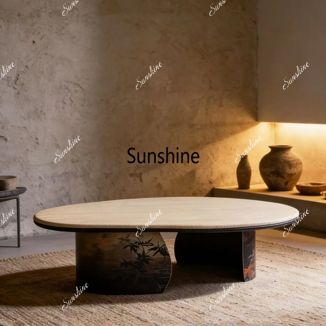 

Modern simple medieval natural travertine special-shaped coffee table niche living room coffee table