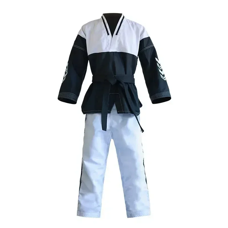 High Quality Black Red Taekwondo Uniform with Belt Training TKD Suits Embroidery Dobok Poomsae Dobok WTF Approved for Student