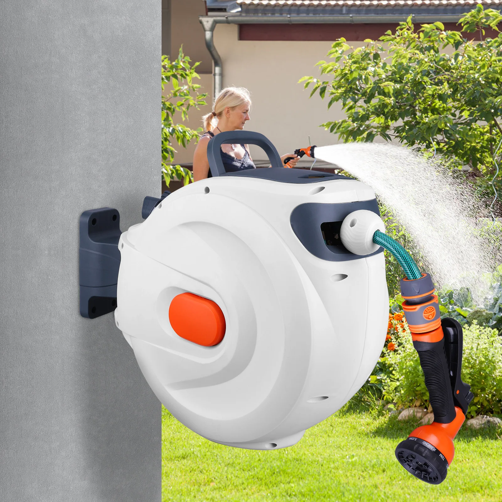 

65 Ft Retractable Garden Hose Reel Automatic Hose Reel Any Length Lock Telescopic Water Hose Reel 2 Modes for Car Washing