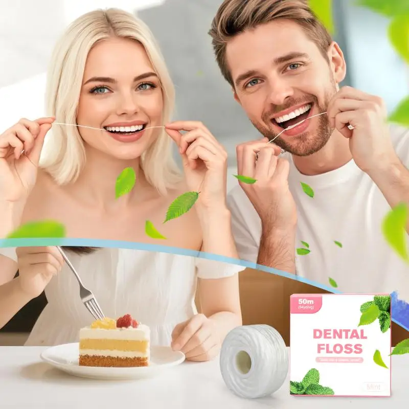 

Портативная 50-метровая зубная нить для ухода за полостью рта, необходимая рулонная нить, зубочистки, стоматологическая нить с футляром, инструменты для чистки зубов
