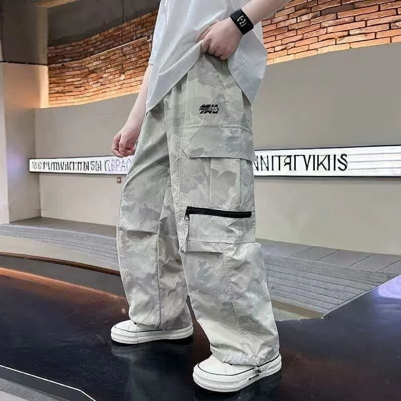 Boys Middle Kids Summer Lightweight Quick Dry Camouflage Street Style Edgy Cool Casual Pants