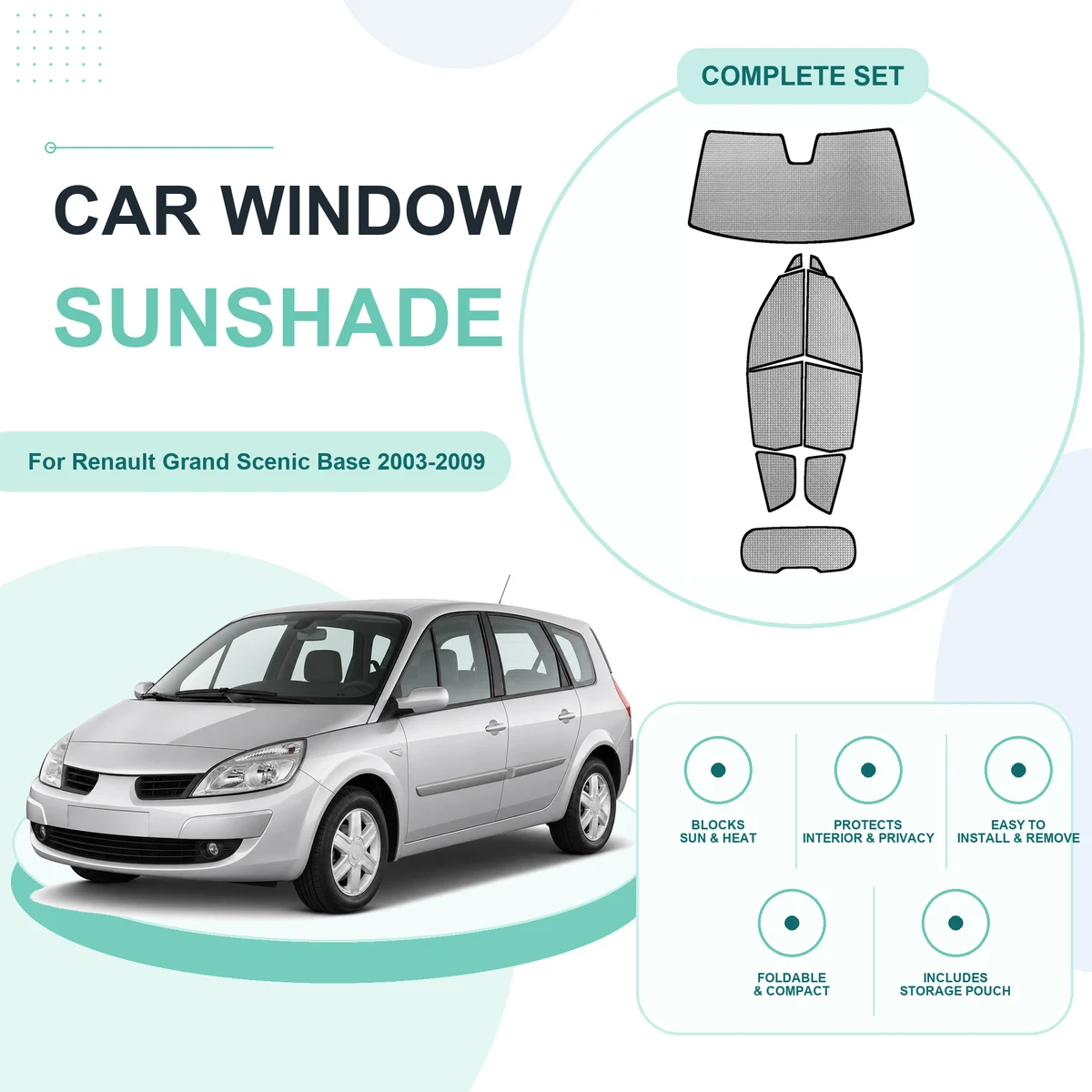 For Renault Grand Scenic Base 2003-2009 Custom Full Set Window Sunshades Aluminum Foil Suction Cup Anti UV Privacy