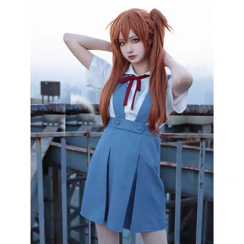 Anime Ayanami Rei Cosplay Asuka Langley Soryu Costume Girl Women School JK Uniform Halloween Party Loli Blue Haze Dresses