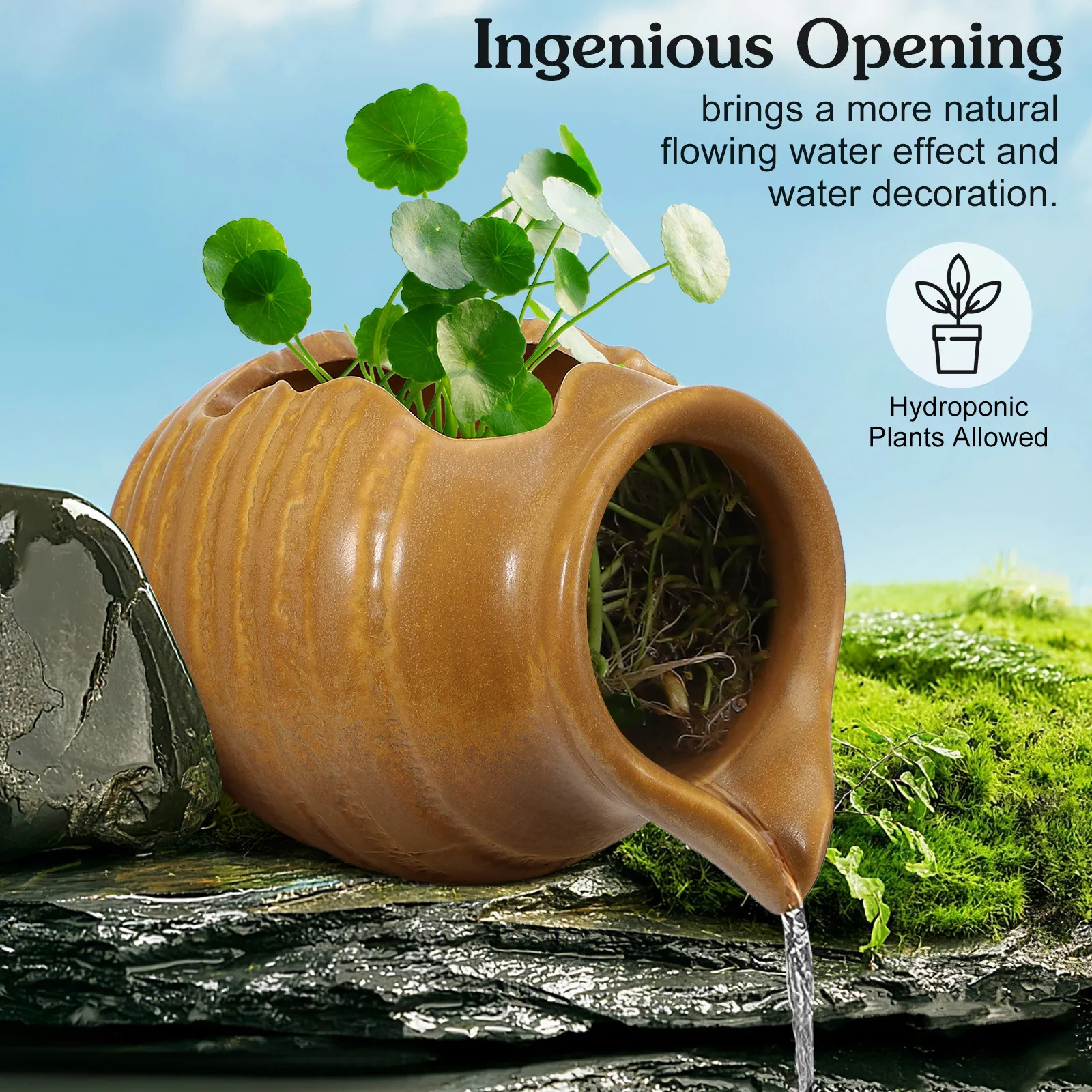 جرة نافورة سيراميك ديكور الفناء تدفق المياه السلس تأثير طبيعي داخلي في الهواء الطلق استخدام غرفة المعيشة غرفة نوم نافورة جرة #4