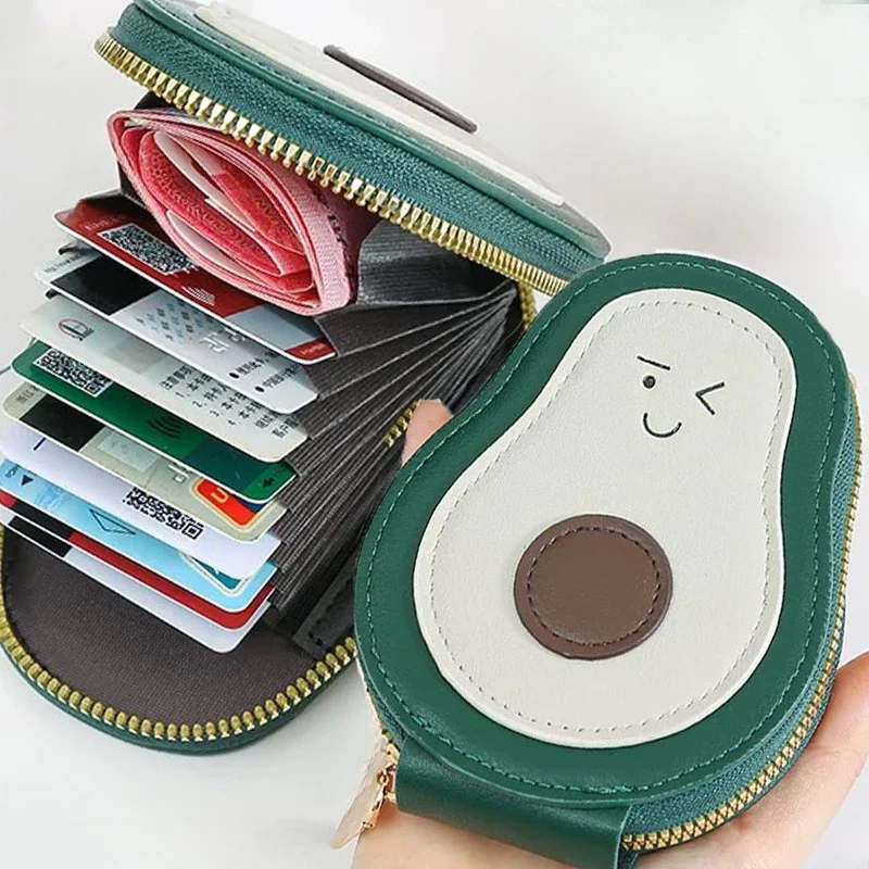 Cute Avocado Cartoon Card Holder Wallet for Women PU Leather Bank Credit Card Coin Purse PU Leather Business ID Card Holder Case