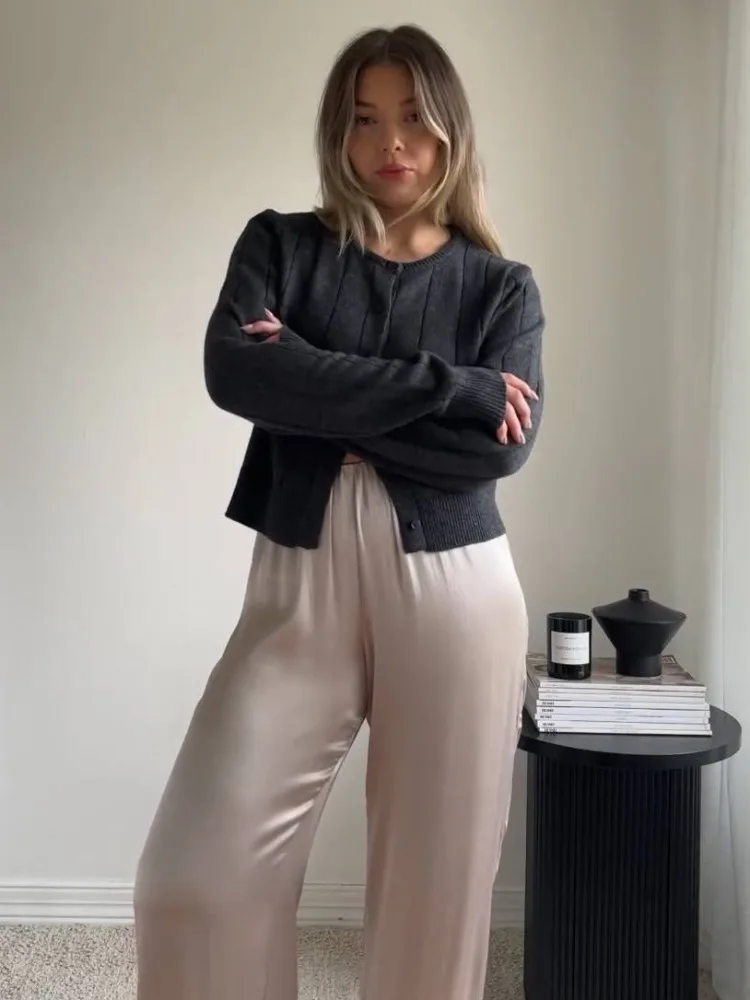 Elegant Knitted Cardigan for Women Fashion Single Breasted Slim Jacket Coat Autumn Long Sleeve Knitwear Tops 2024 Solid Outwear