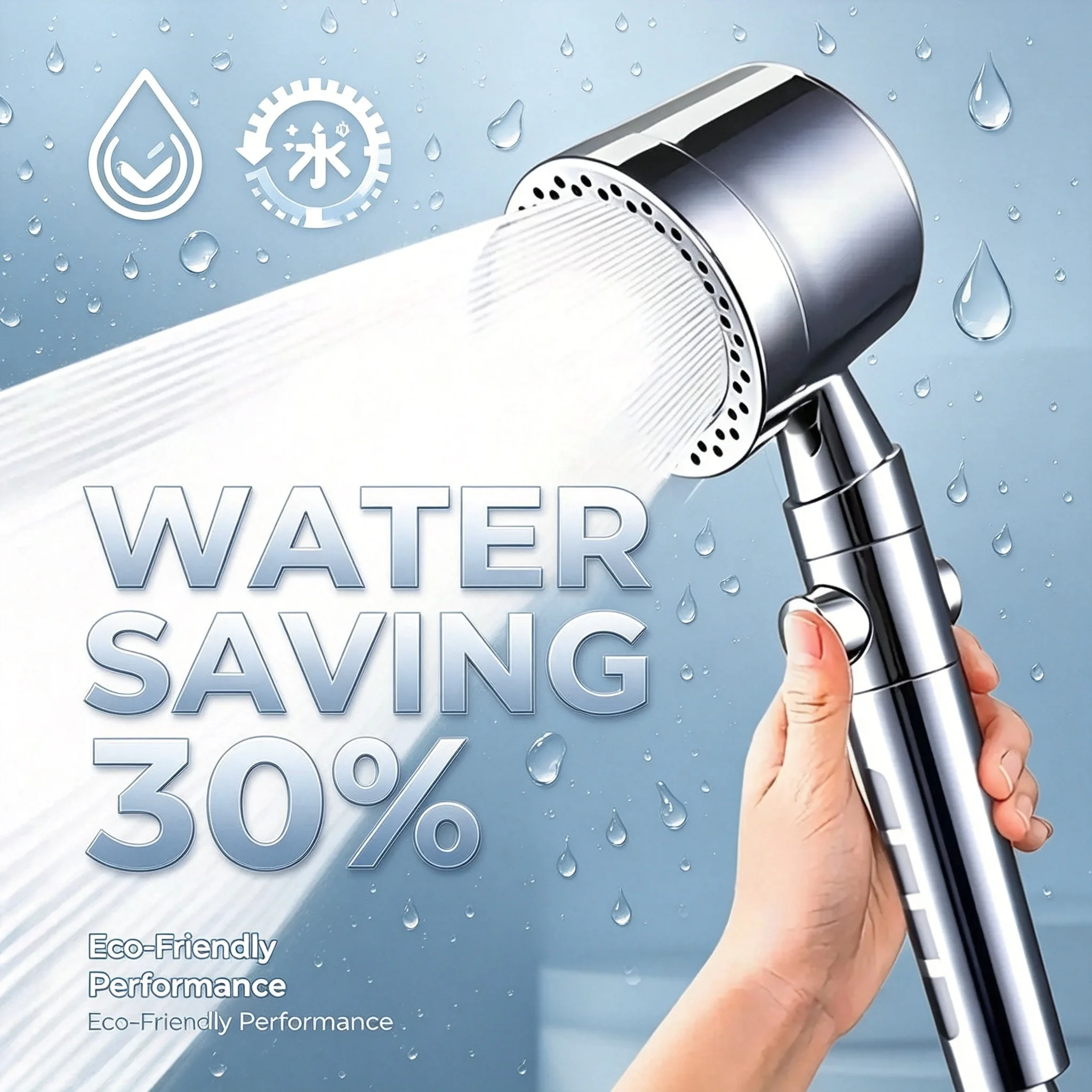 High Pressure Handheld Shower Head Chrome Finish Water Saving Nozzle Powerful Spray Technology One-Click Stop Switch for Homes