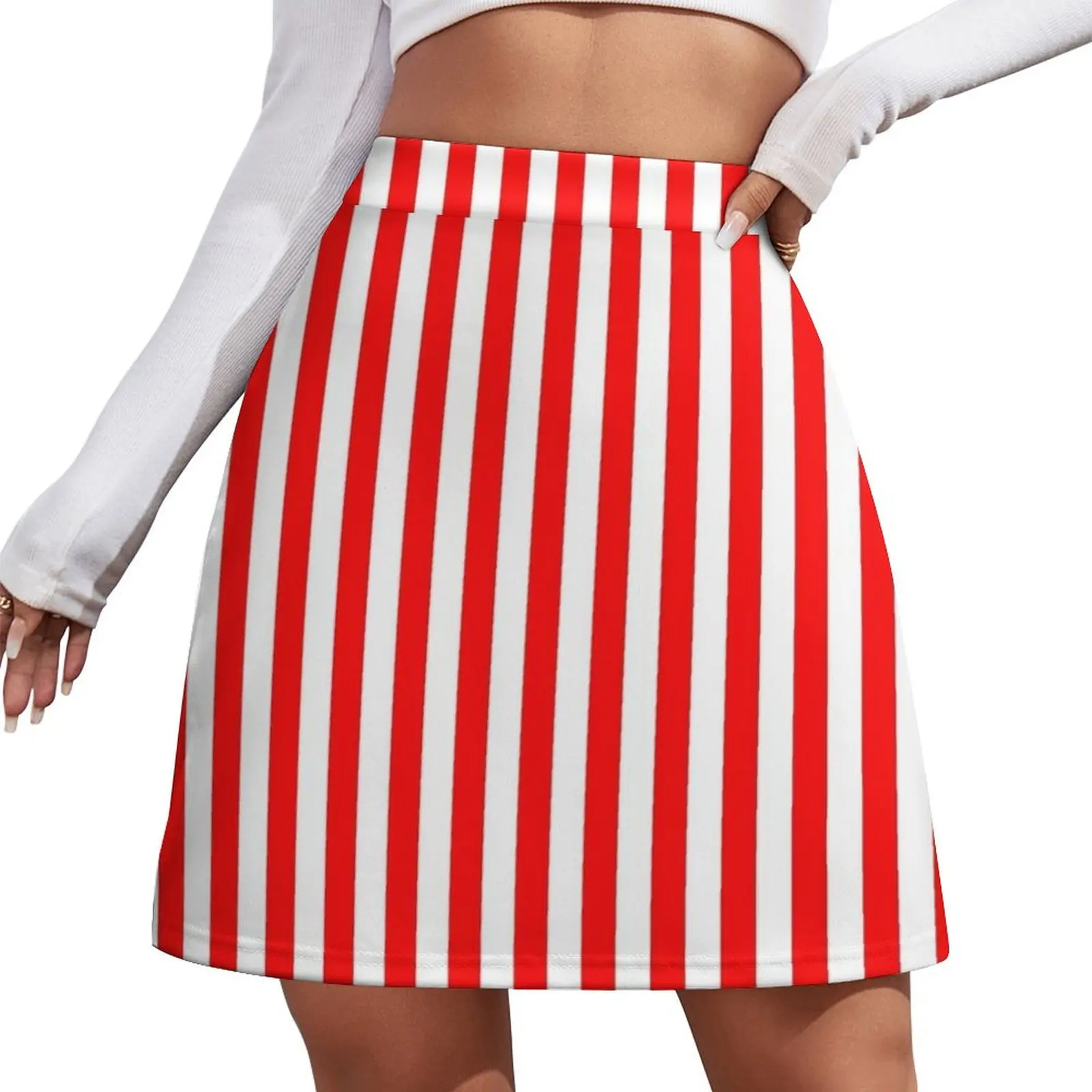 

Red and White Stripe Miniskirt - Candy Cane Thin Stripes Mini Skirt girls skirt women's summer dress 2025