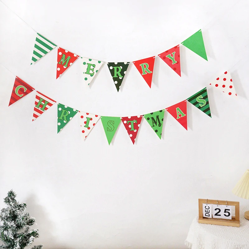 Christmas Bunting Banner Merry Christmas Decoration 2024 New Year Hanging Paper Garland for Home Navidad Noel Xmas Party Decor