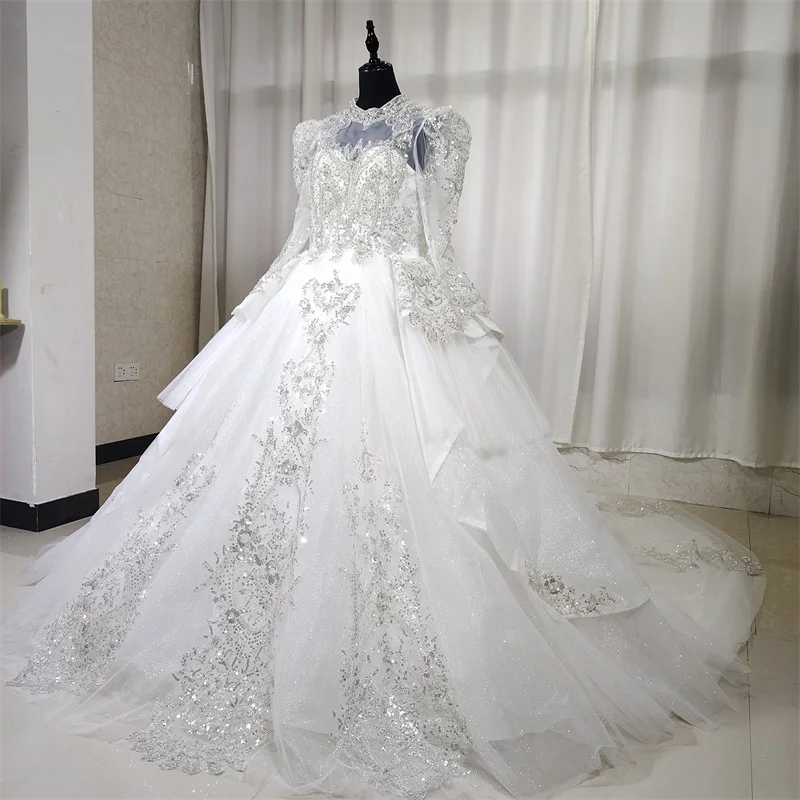 High Sweetheart Necklace Collar French Royal High End Princess Ball Gown Luxury Gorgeous Cathedral Wedding Dresses GB054