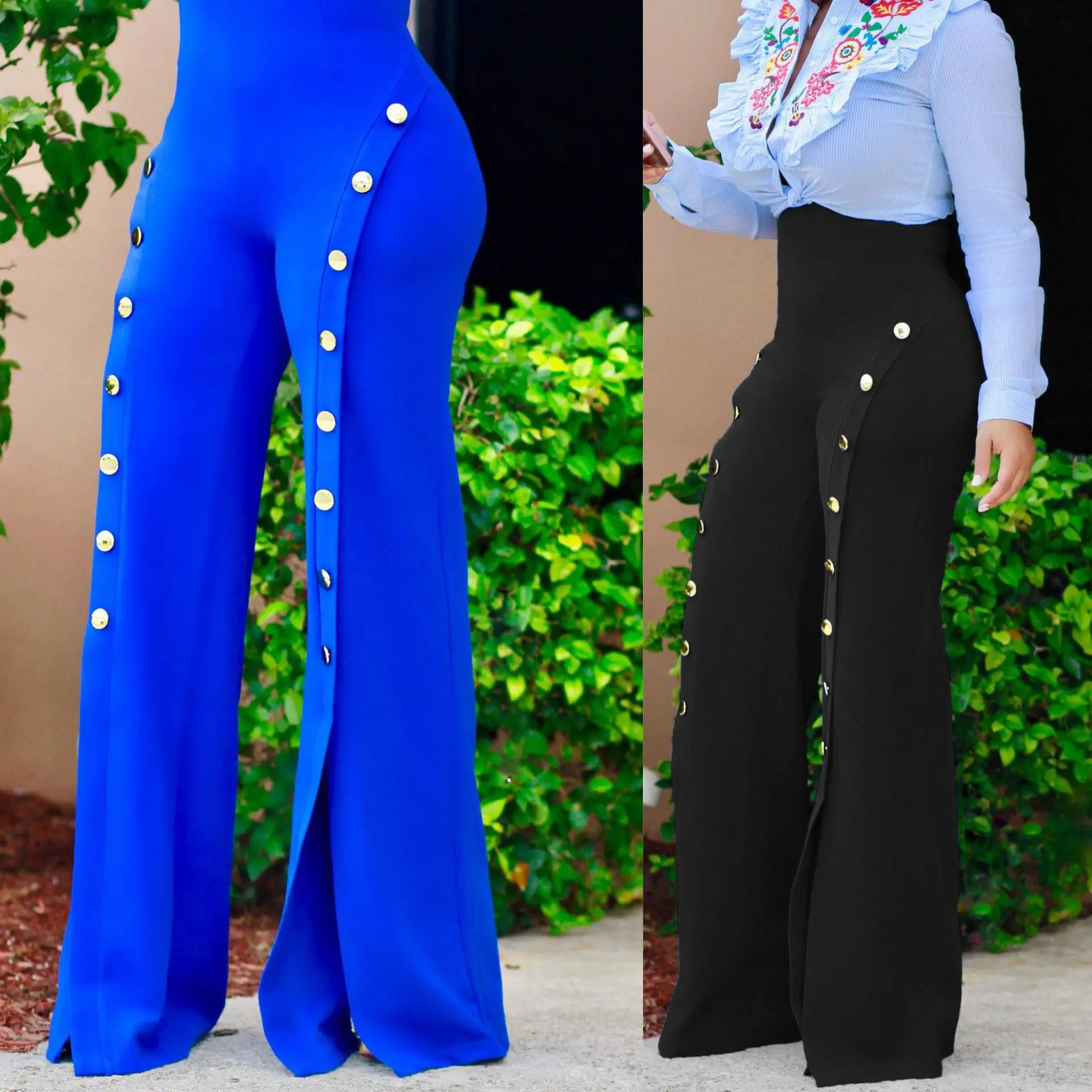 

Autumn Casual Flared Four Buttondown Women's Trousers Wide Leg Pants Comfortable Fit Faionable plus Size Women's Clothing