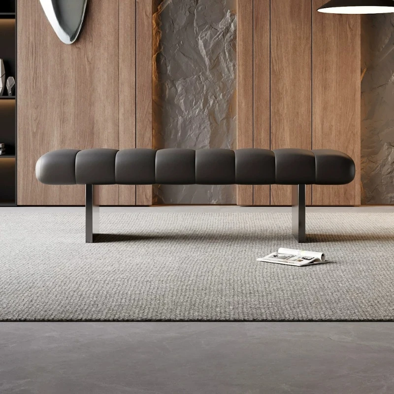 Living Room Hotel Stool Leather Floor Entrance Benches Stool Black Metal Mueble Recibidor De Entrada Chinese Furniture
