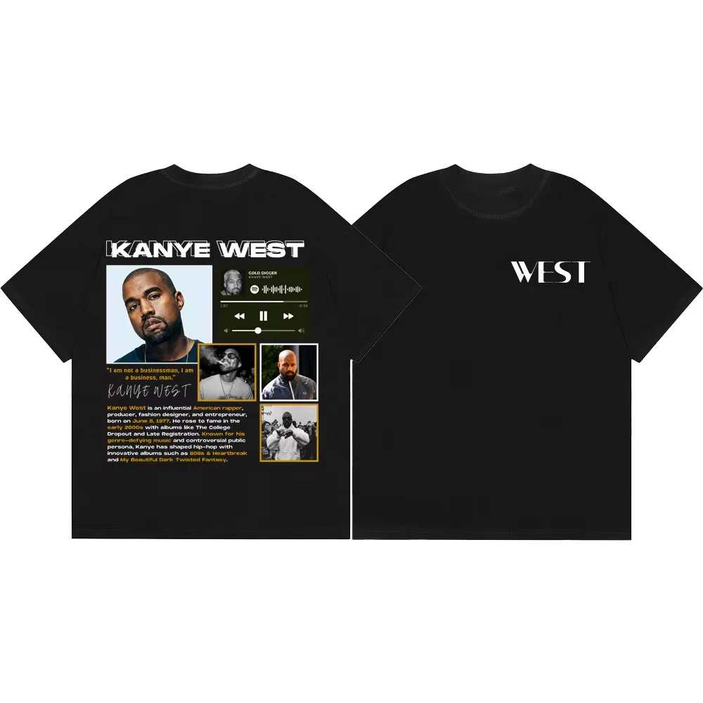 2026 Summer Hot Sale Rapper Kanye West Graphic T Shirts Unisex Fashion Trend Hip Hop T-shirt Y2K Gothic Cotton Oversized T-shirt
