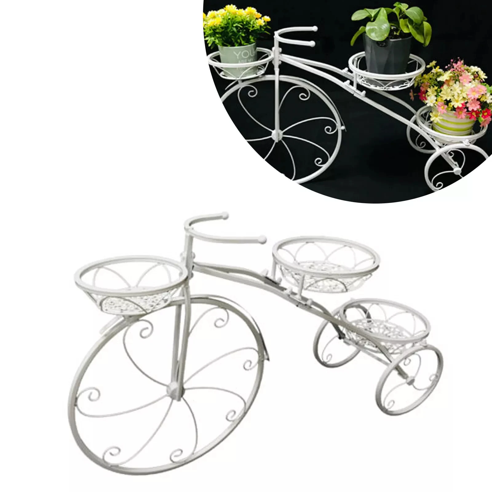 Suporte de triciclo, Iron Flower Pot Suporte do carrinho, Planter Rack para jardim