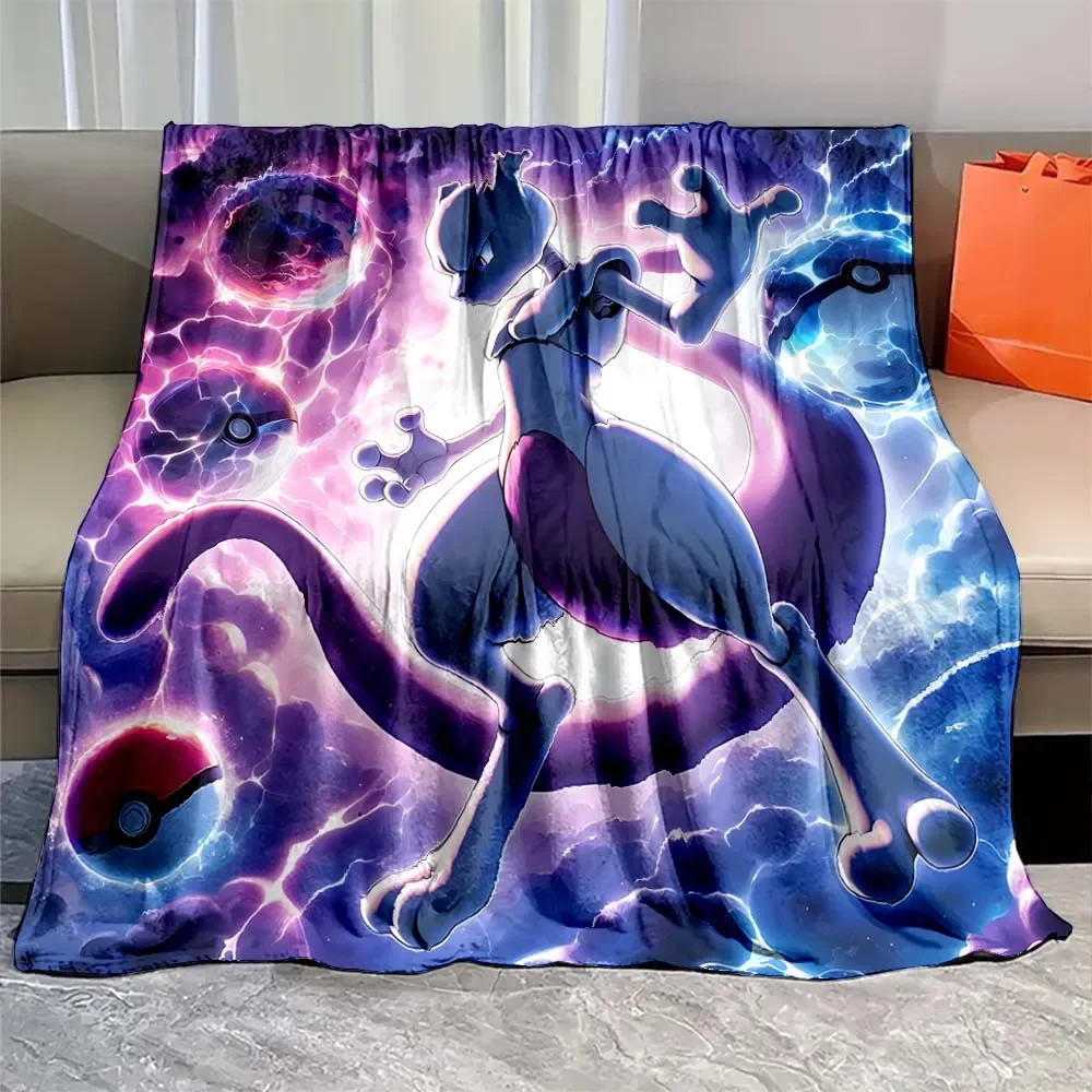 6 Sizes Pokemon Cartoon Anime Flannel Blanket Mewtwo Figures Home Sofa Lunch Break Blankets Children Student Christmas Kids Gift