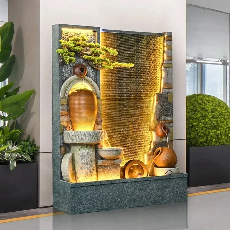 A Water curtain wall fountain rockery flowing water ornament circulating water living room entrance floor