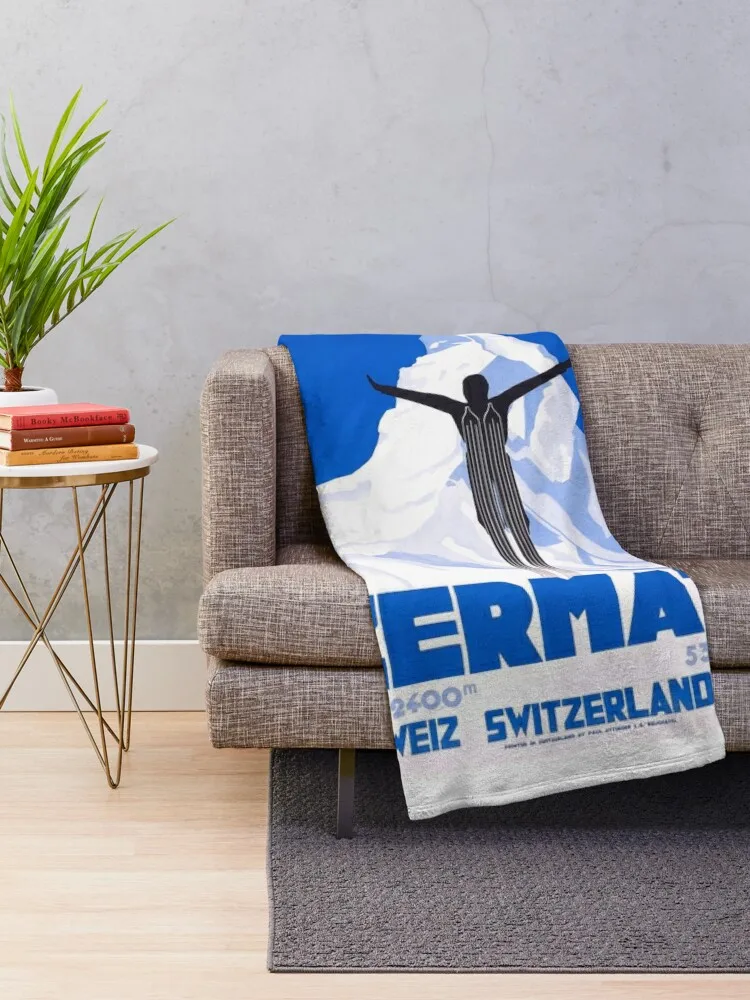 1931 Zermatt Switzerland Ski Travel Poster Throw Blanket cosplay anime Heavy Blankets