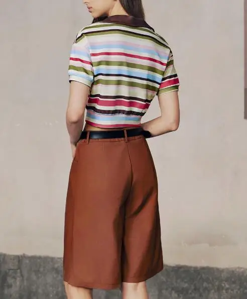 

Womens Striped Cropped T-Shirt Temperament 2025 Summer New Commuter Daily Fashion Tee Striped Short Sleeve Top for Women's Wear