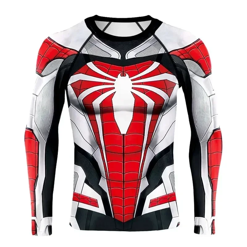 Spider Man Fitness T-shirt Quick Dry Long Sleeve Cosplay Costume Superhero Bodybuilding Sports Training Fitness Tops Man Gift