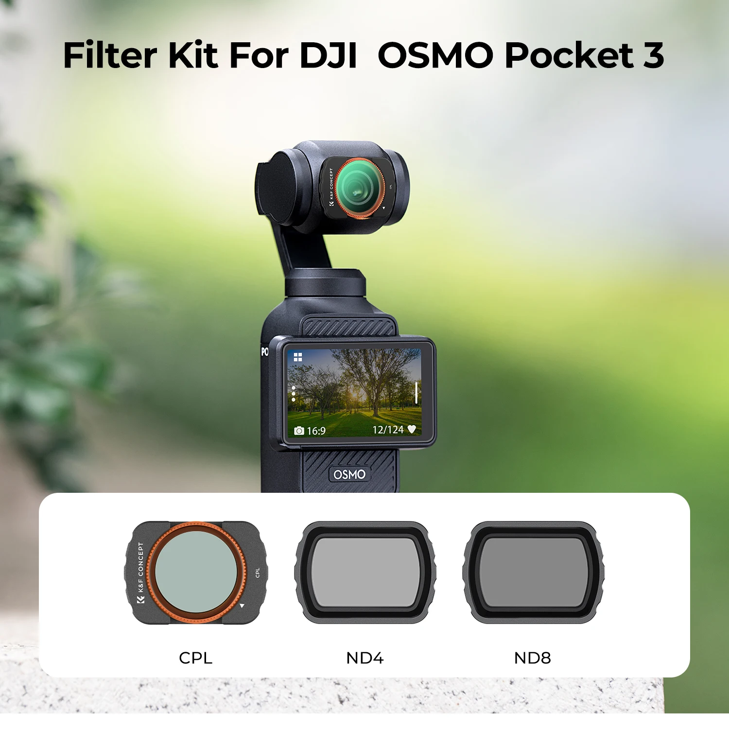 K&F Concept ND Filter CPL Filter 3 Pcs Kit for DJI OSMO Pocket 4 Pocket 3 Magnetic Fixed ND4 ND8 Filter Action Camera