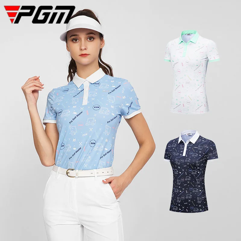 

PGM Ladies Printed Slim Golf T-shirts Skin Friendly Sporty Shirt Summer Women Breathable Training Jersey Girls Casual Blouse