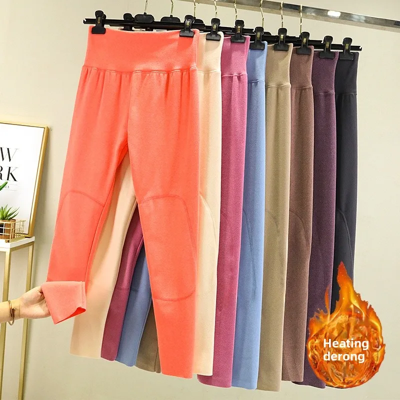 ارتفاع الخصر Thiened Fce المرأة الخريف السراويل على الوجهين التدفئة كبيرة الحجم Sl الحرارية قاعدة طبقة السراويل