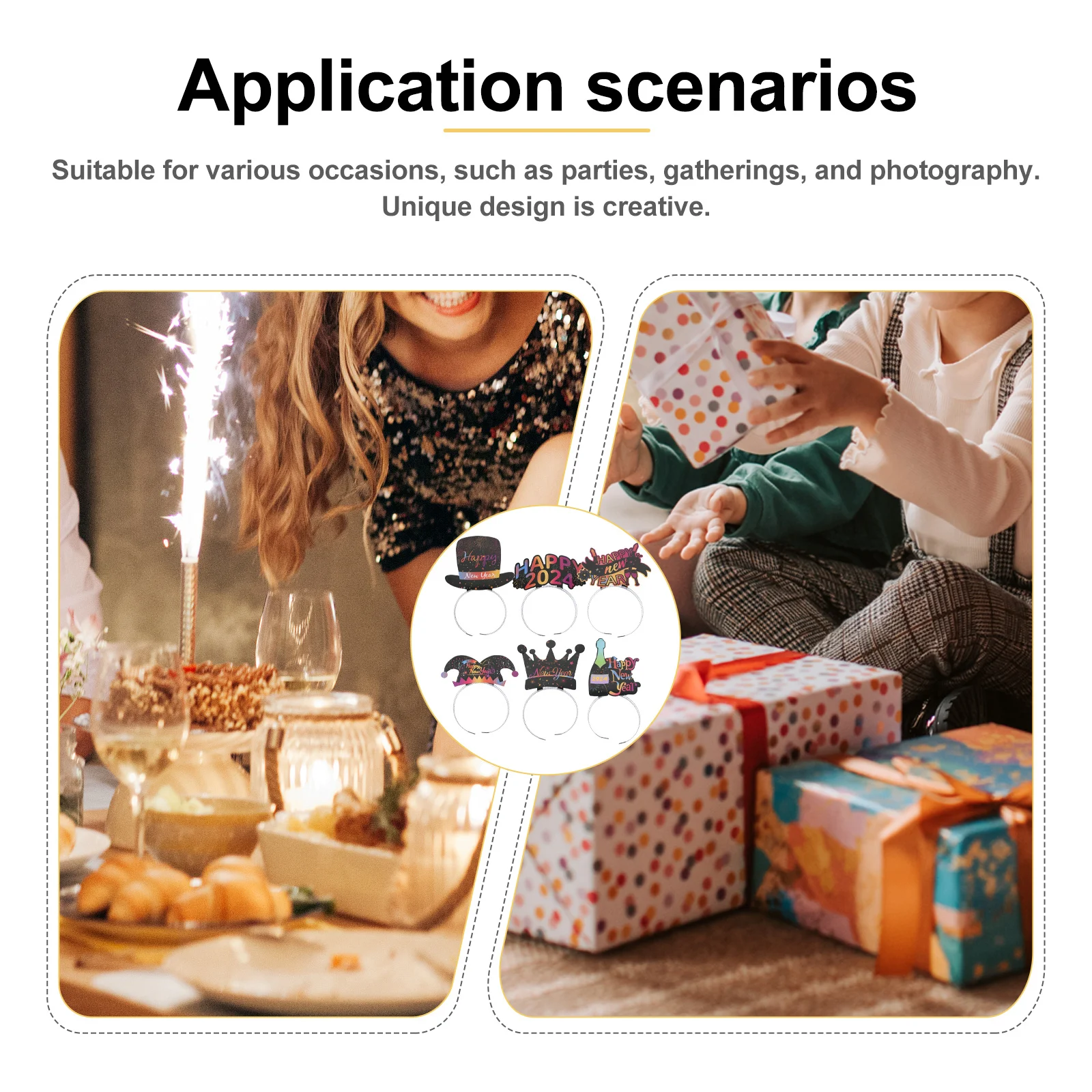 

6Pcs New Year Party Hair Decor Fun Themed Headband Lightweight and Stylish Perfect for Holiday Gatherings Party Favors